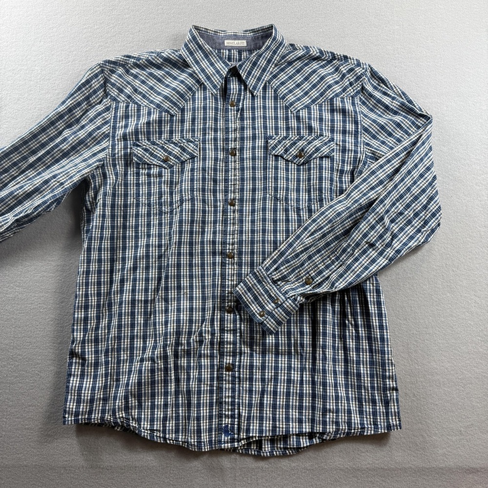 Cody James Shirt Mens Medium Blue Plaid Western Snap Long Sleeve Cowboy
